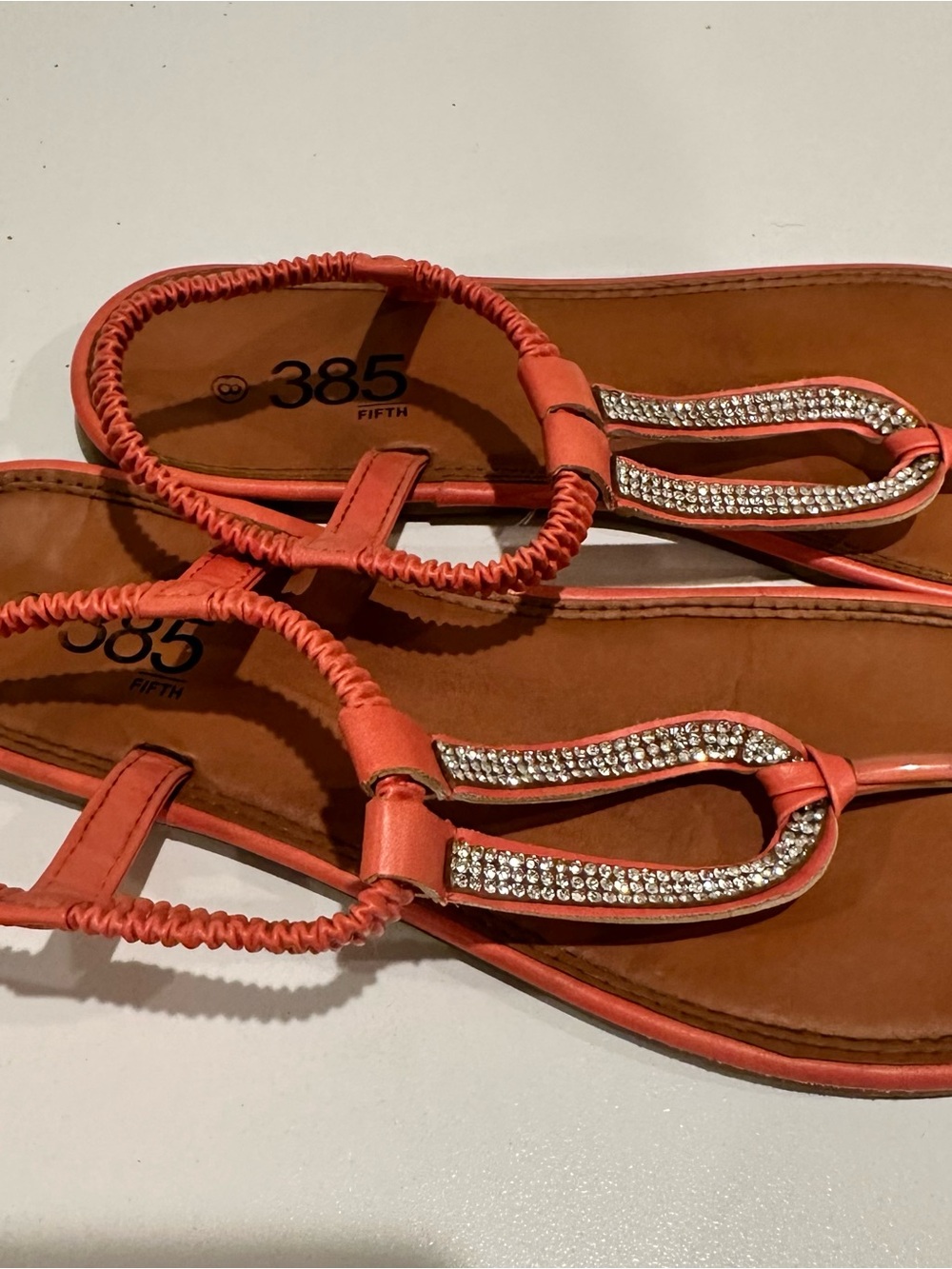 385 Fifth Coral T-Strap Rhinestone-Embellished Sandals - Picture 2 of 3